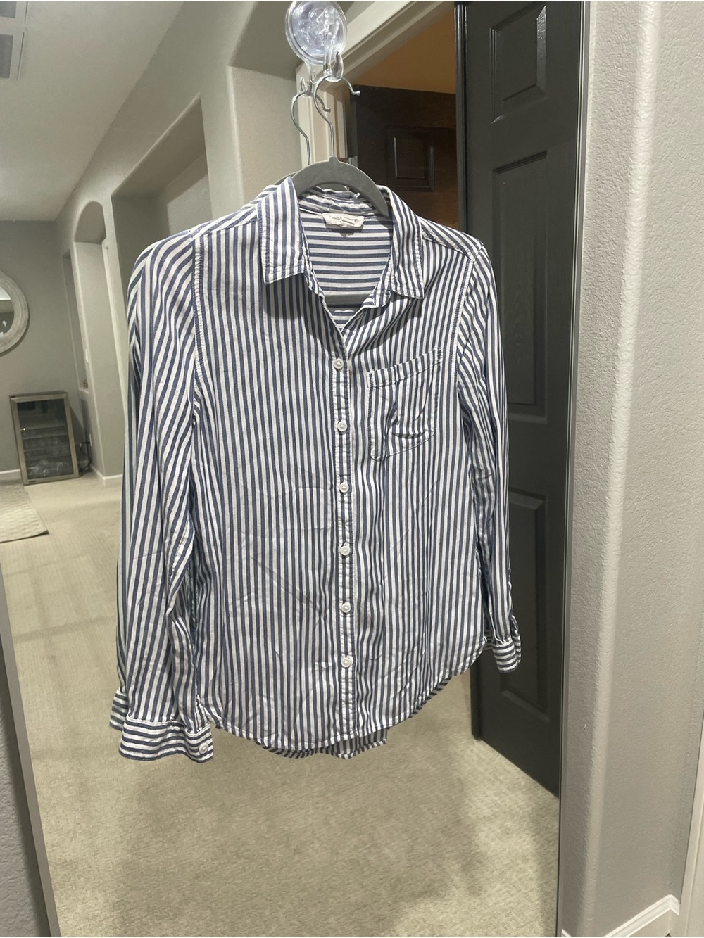 beachlunchlounge Blue and White Vertical Stripe Button-Down Shirt